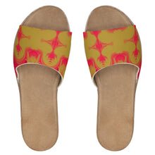 Load image into Gallery viewer, Orange and Gold Womens Leather Sliders
