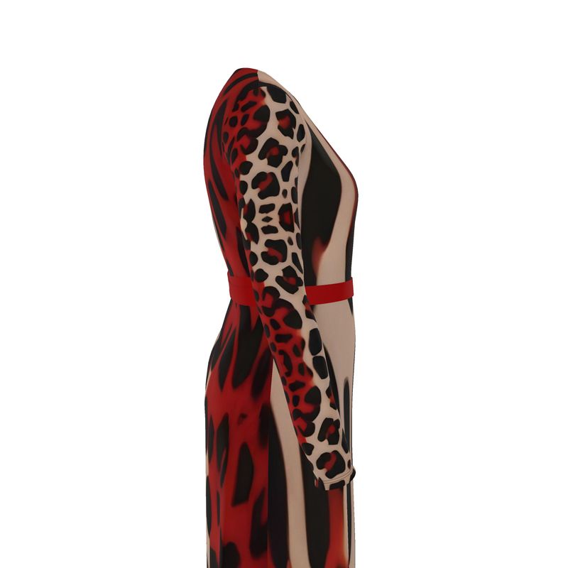 Rich and Rich Beige and Red Animal Print Women's Wrap Dress