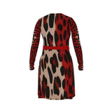 Beige and red animal print wrap dress with V-neck and waist tie — additional view 9
