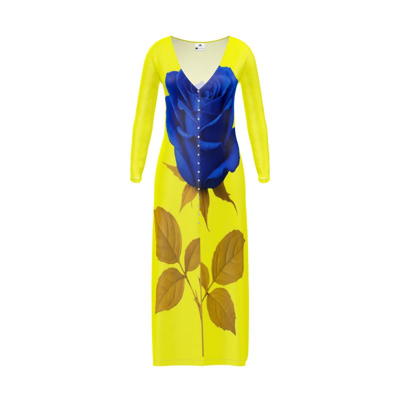 Yellow and Rose Pattern Long Sleeve Slim Fit Ladies Cardigan by Contrado
