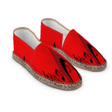 Red unisex espadrilles with musical notes print, jute insole and non-slip rubber sole