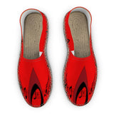 Red unisex espadrilles with musical notes print, jute insole and non-slip rubber sole — alternate view