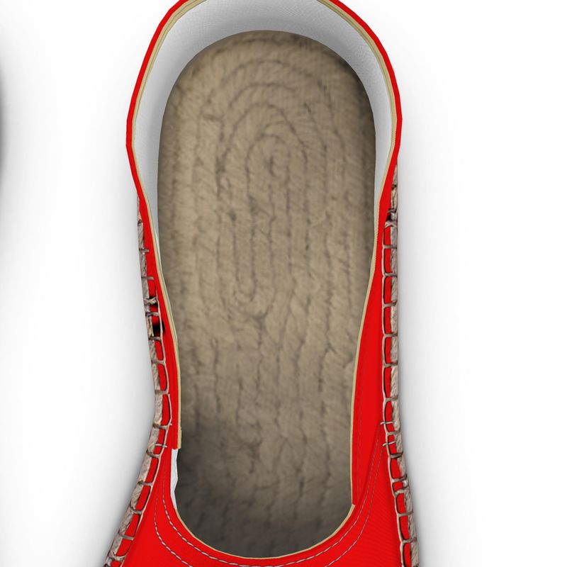 Red unisex espadrilles with musical notes print, jute insole and non-slip rubber sole — additional view 6