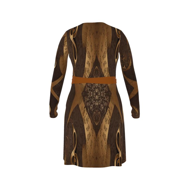 Rich and Rich Brown and Gold Abstract Women's Wrap Dress