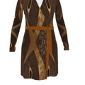 Rich and Rich Brown and Gold Abstract Women's Wrap Dress