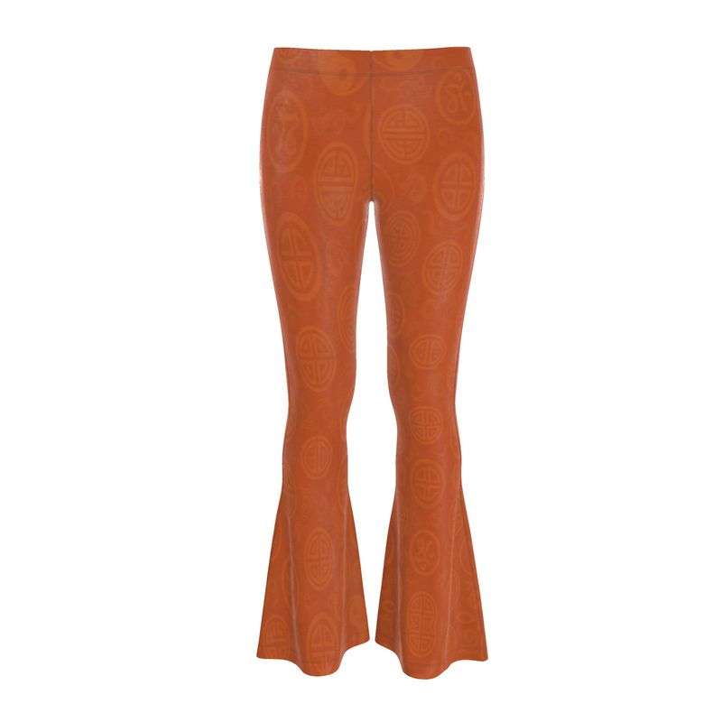 High-waisted orange flared leggings with skin-fit sculpting fabric
