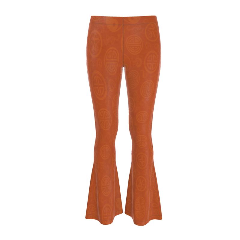 Orange Feng Shui high waisted flared leggings with tonal circular pattern