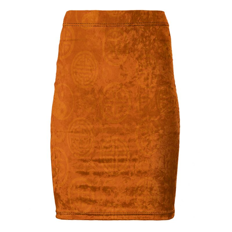 Rich and Rich Orange Feng Shui Women's Pencil Skirt displayed on a mannequin