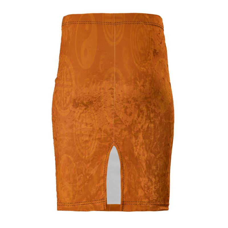 Rich and Rich Orange Feng Shui Women's Pencil Skirt displayed on a mannequin