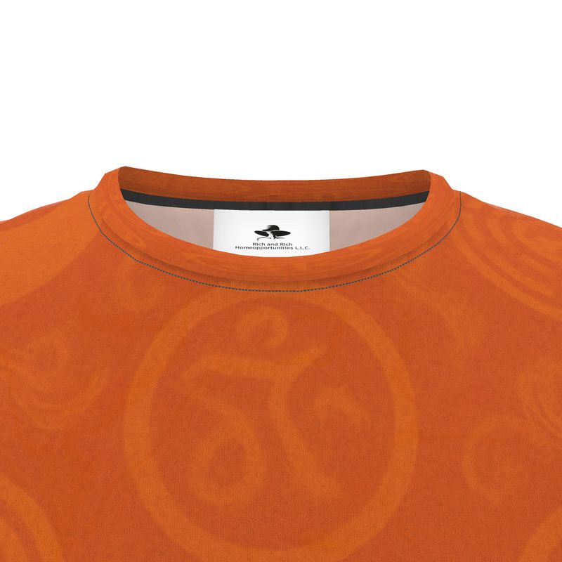 Orange Feng Shui women's t-shirt with rounded ribbed neckline and all-over print — rear view