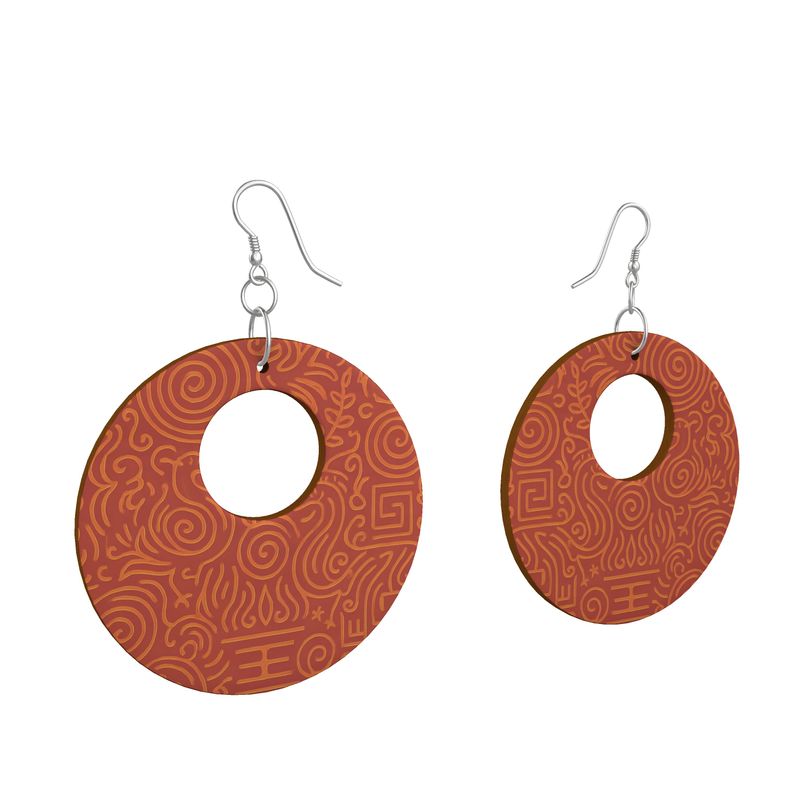 Orange wooden dangle earrings in organic shapes with sterling silver hooks — alternate view