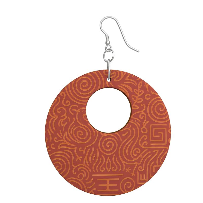 Orange wooden dangle earrings in organic shapes with sterling silver hooks — product detail