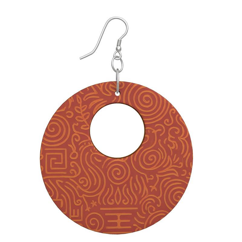 Orange wooden dangle earrings in organic shapes with sterling silver hooks — side view