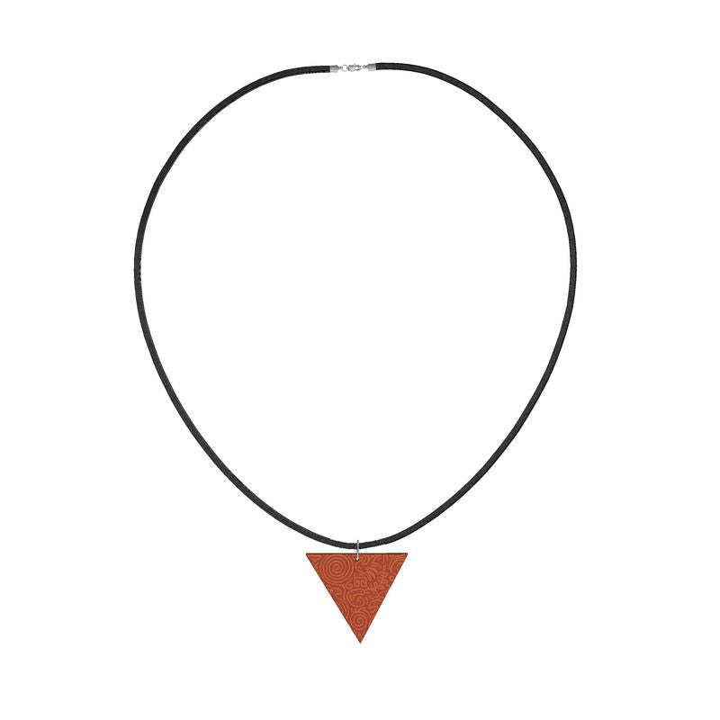Orange Feng Shui Inspired Wooden Pendant Necklace with Geometric Shapes