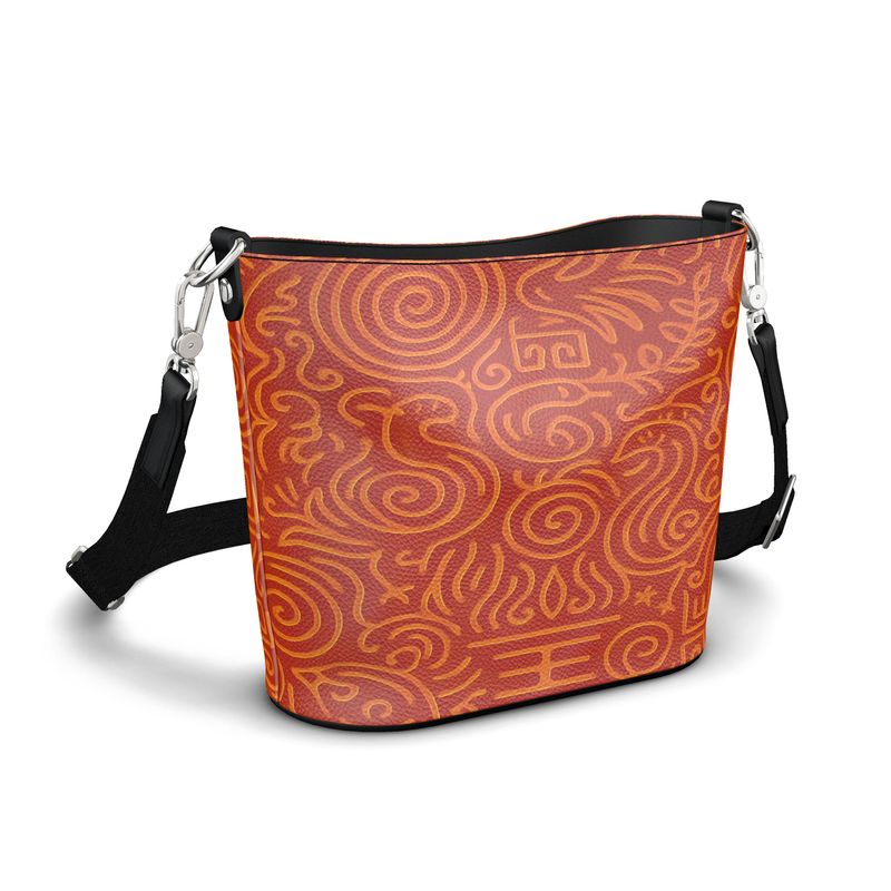Rich and Rich Orange Abstract Large Leather Bucket Tote