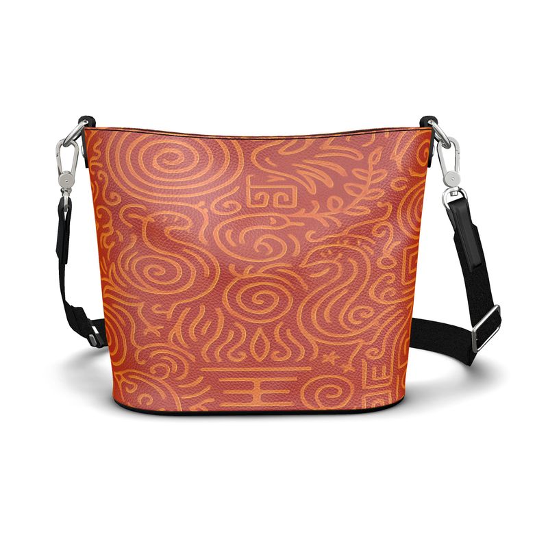Rich and Rich Orange Abstract Large Leather Bucket Tote