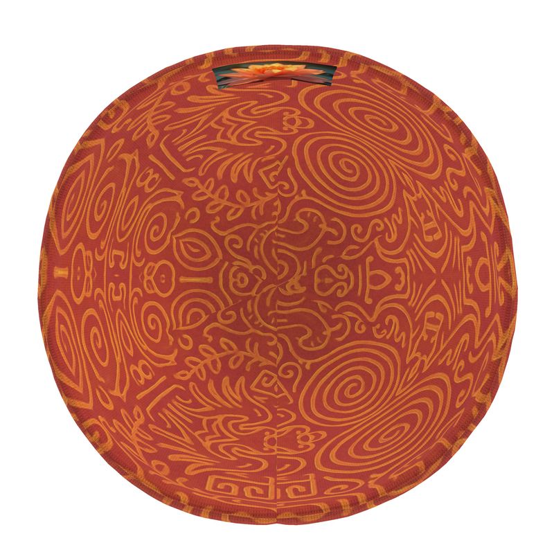 Double-layered orange abstract beanie with reversible turn-up trim, made from recycled poly jersey — product detail