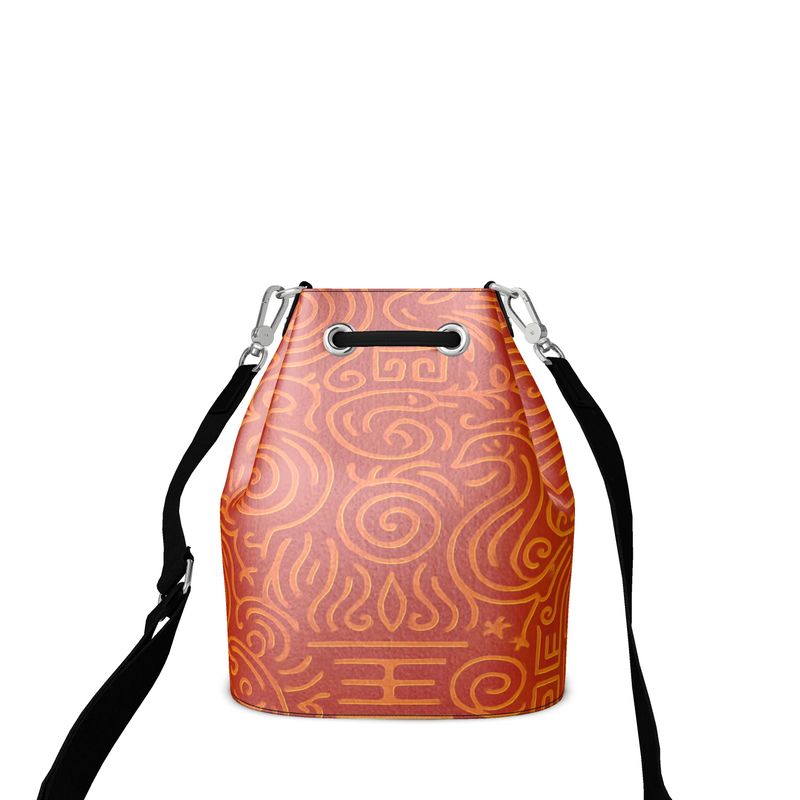 Rich and Rich Orange Abstract Women's Leather Bucket Bag