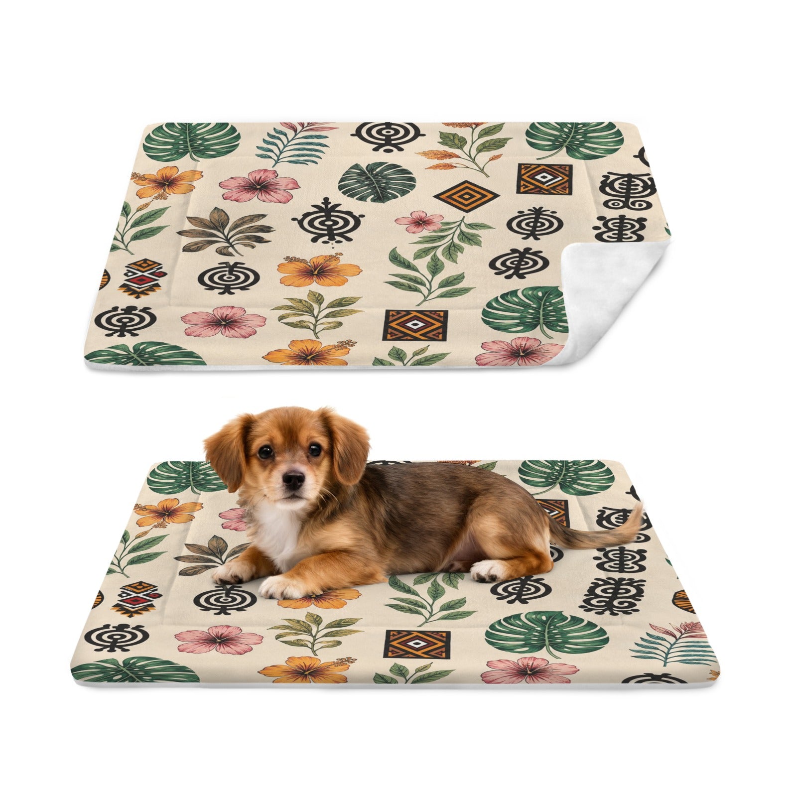 Rich and Rich Tropical Tribal Print with Geometric Motifs Pet Mat – 25 × 18 Inch | Soft Washable Pet Feeding and Resting Mat (USA) - Rich and Rich Homeopportunities