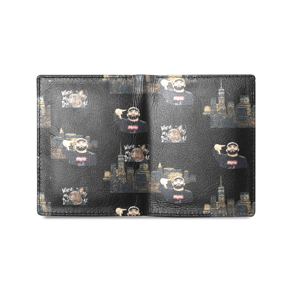 Rich and Rich Men's Caricature Black Leather Wallet with unique design