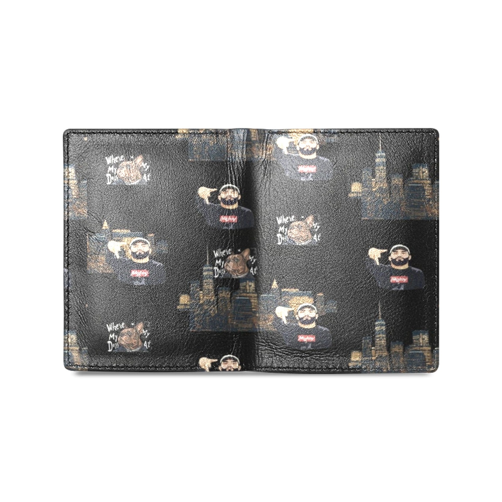 Rich and Rich Men's Caricature Black Leather Wallet with unique design