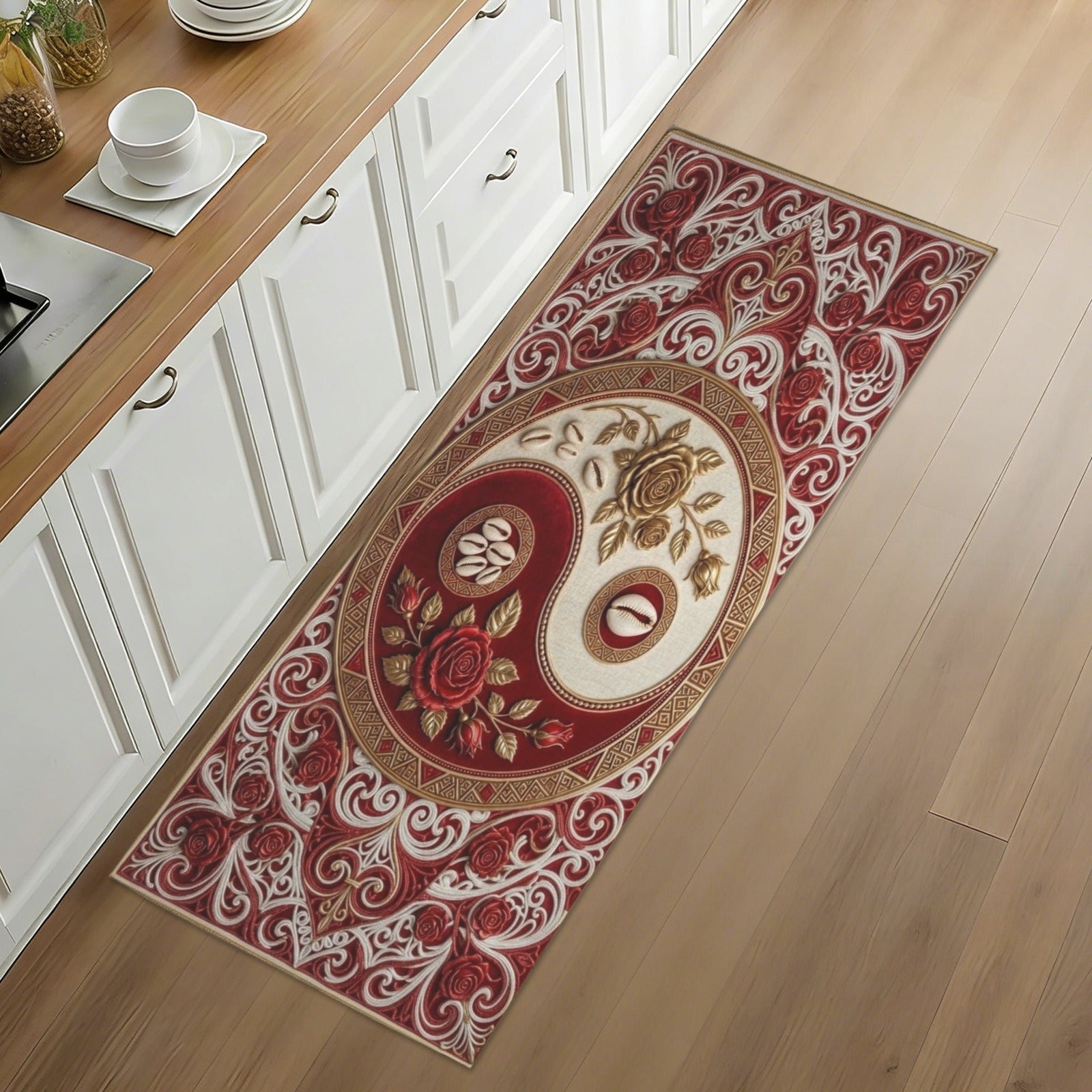 Crimson tribal runner rug 60 x 24 with non-slip PVC backing and woven texture — alternate view