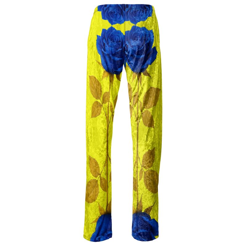 Yellow and Rose wide leg womens trousers with elastic waistband and drawstring detail