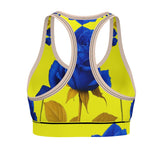 Yellow and rose sports bra in stretch Flex Sport Lycra with supportive compression and wide size range — alternate view