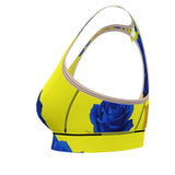 Yellow and rose sports bra in stretch Flex Sport Lycra with supportive compression and wide size range — product detail