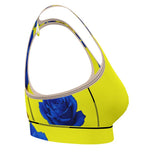 Yellow and rose sports bra in stretch Flex Sport Lycra with supportive compression and wide size range — side view