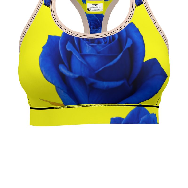 Yellow and rose sports bra in stretch Flex Sport Lycra with supportive compression and wide size range — additional view 7