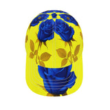 Yellow and rose six-panel baseball cap with curved peak and mesh lining in two size ranges