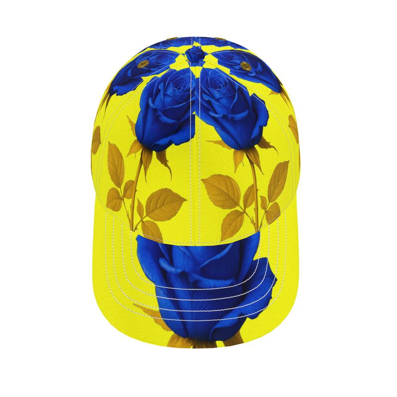 Yellow and rose six-panel baseball cap with curved peak and mesh lining in two size ranges