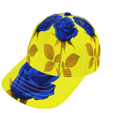 Yellow and rose six-panel baseball cap with curved peak and mesh lining in two size ranges — alternate view