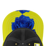 Yellow and rose six-panel baseball cap with curved peak and mesh lining in two size ranges — additional view 9