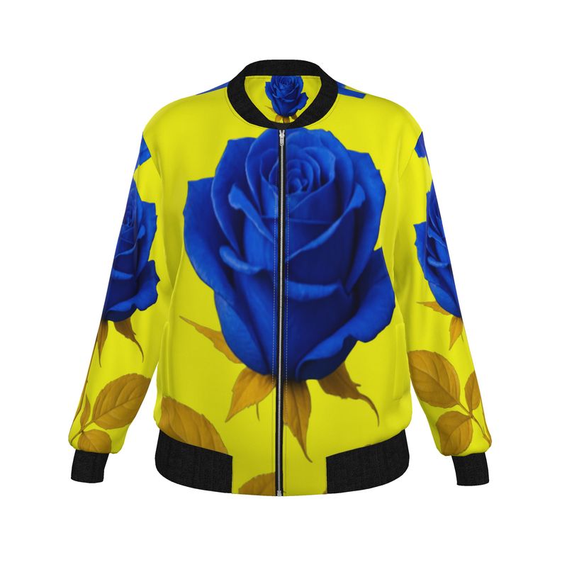 Ladies bomber jacket with ribbed cuffs and stand collar in black