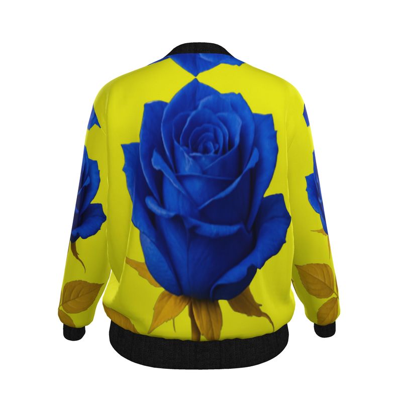 Ladies bomber jacket with ribbed cuffs and stand collar in black