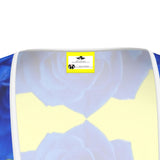 Women's tea dress with yellow and blue rose print, flounce hem and waist tie with buttonhole — additional view 7