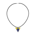 Rich and Rich yellow and rose geometric wooden pendant necklace on black faux suede cord