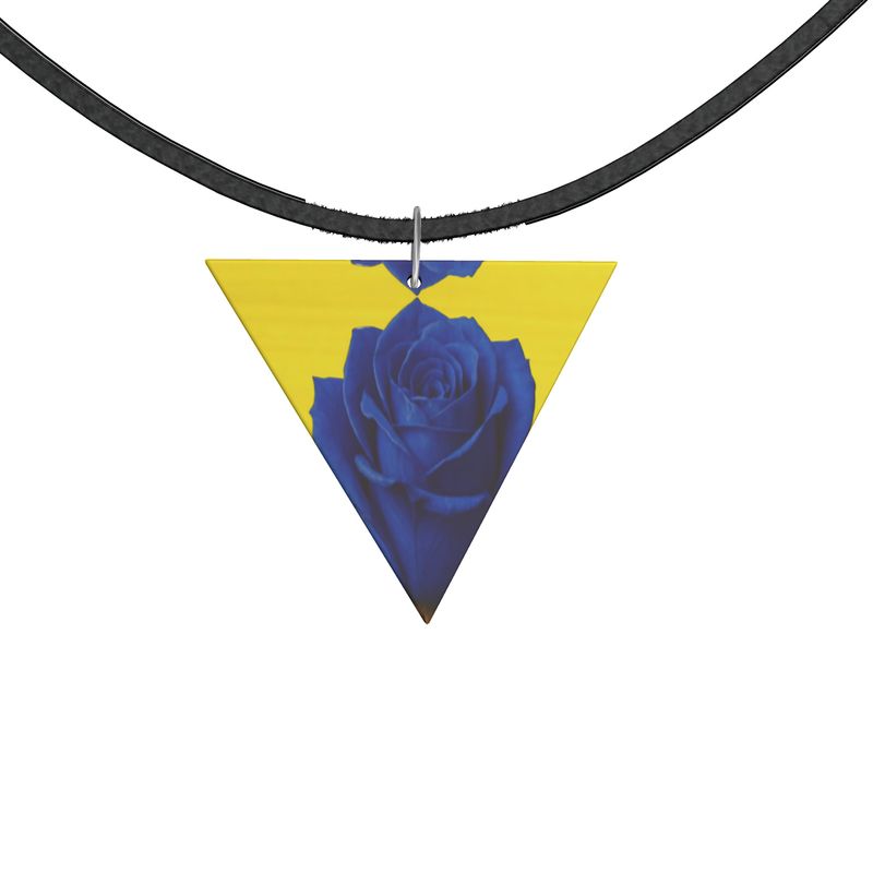 Rich and Rich yellow and rose geometric wooden pendant necklace on black faux suede cord