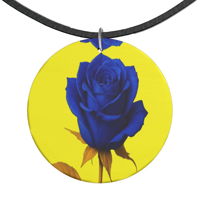 Rich and Rich Yellow With Blue Rose Wooden Pendant Organic Shapes