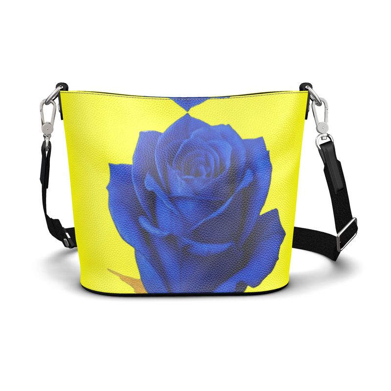 Yellow and Rose Penzance Large Leather Bucket Tote bag with adjustable strap and magnetic closure