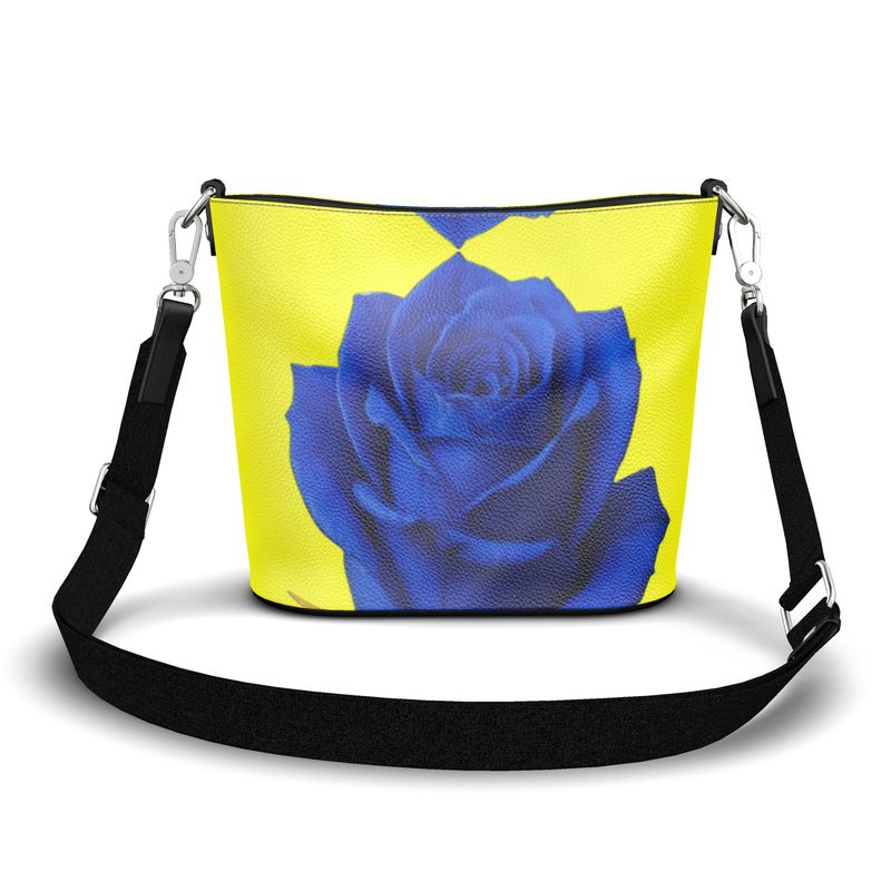 Yellow and Rose Penzance Large Leather Bucket Tote bag with adjustable strap and magnetic closure
