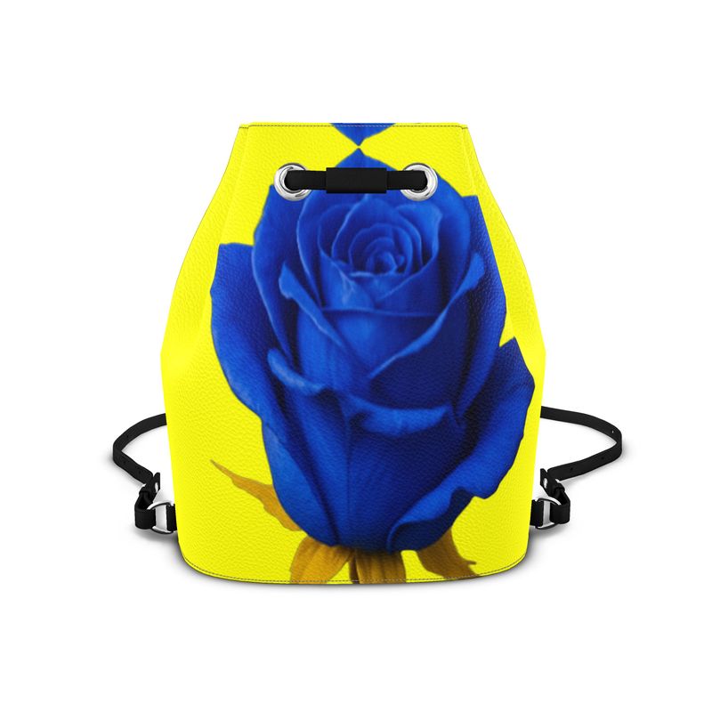 Nappa leather drawstring backpack in yellow and rose with adjustable leather straps and magnetic closure — alternate view
