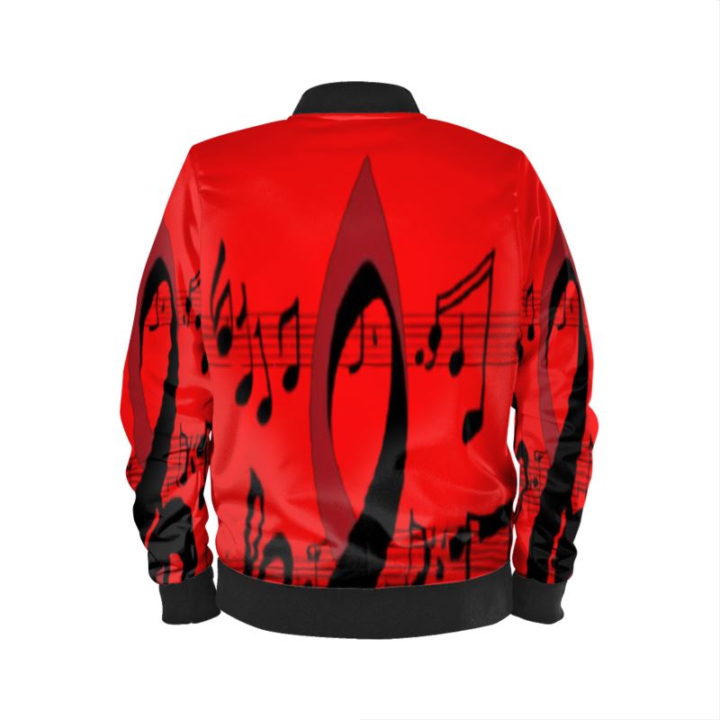 Men's bomber jacket with musical notes print, ribbed cuffs and waist, and a full lining — product detail