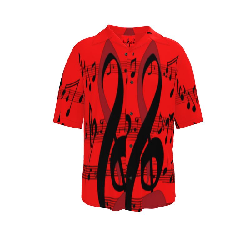 Men's revere collar shirt with all-over musical notes print in a classic silhouette