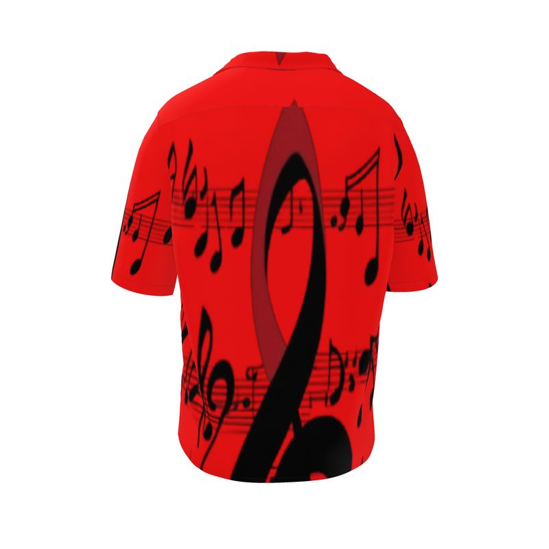 Musical Notes Men's Revere Shirt with black musical notes design on white fabric