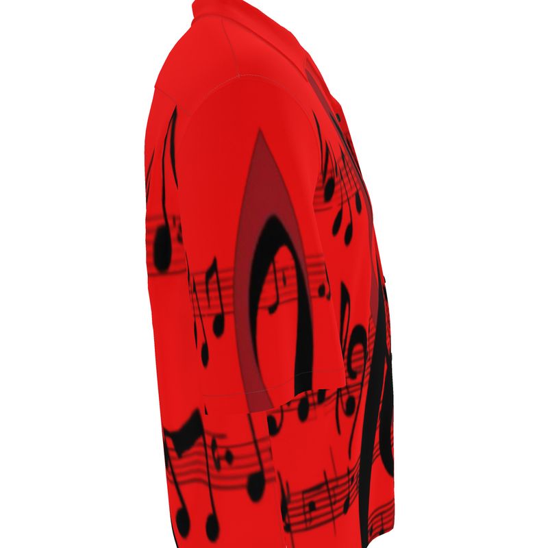 Musical Notes Men's Revere Shirt with black musical notes design on white fabric