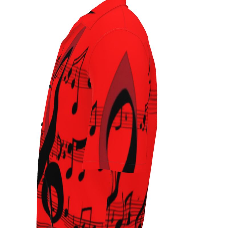 Men's revere collar shirt with all-over musical notes print in a classic silhouette — rear view