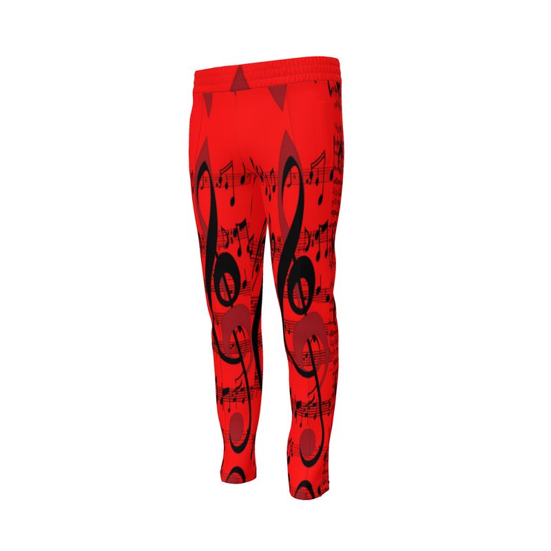 Men's tracksuit pants with musical notes print and side stripe detailing — alternate view